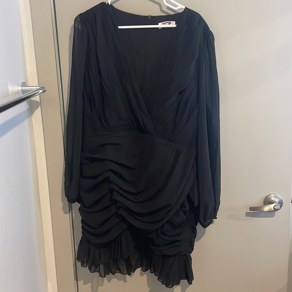 Black Showpo Plunge Ballon Sleeve Mini Dress